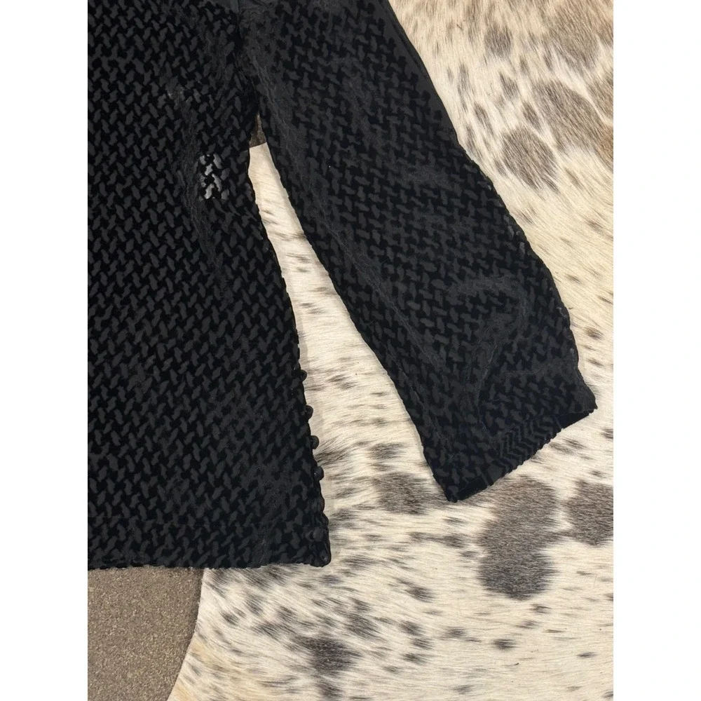 Cecilie Copenhagen Black Velvet Textured Top Mock Neck Long Sleeve Blouse - Picture 3 of 10